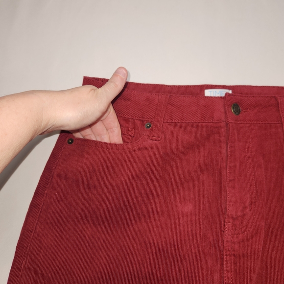 ⭐️NWT Time & Tru Size 6 Burgundy Corduroy Midi Skirt Front Slit 5 Pocket Classic - Picture 3 of 10